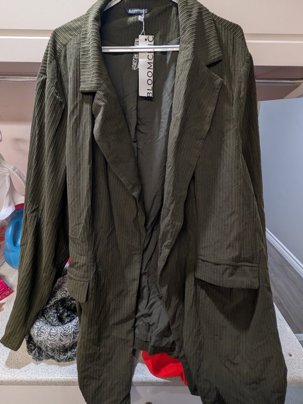 Green ribbed velvet blazer - size 28